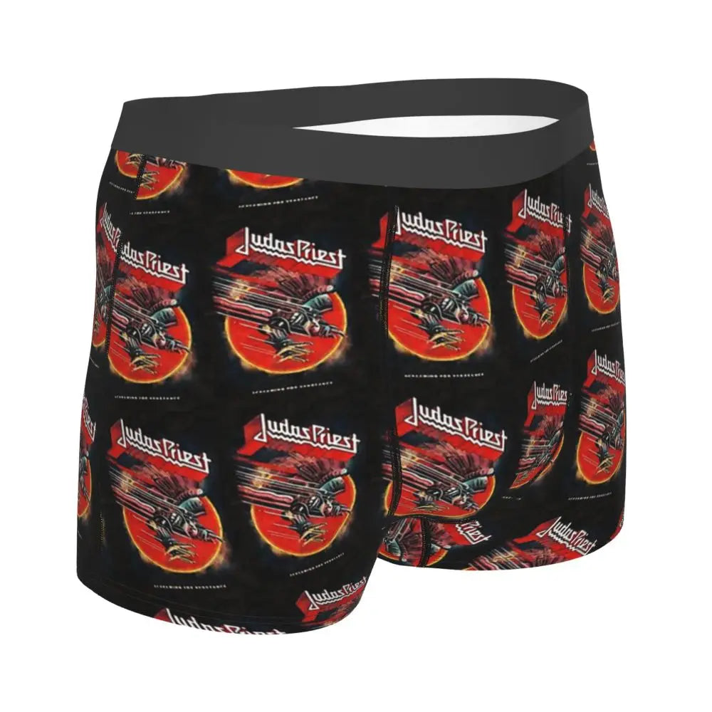 Judas Priest Accessories British Steel Firepower Men Boxer Briefs Breathable Underwear Top Quality Print Shorts Birthday Gifts