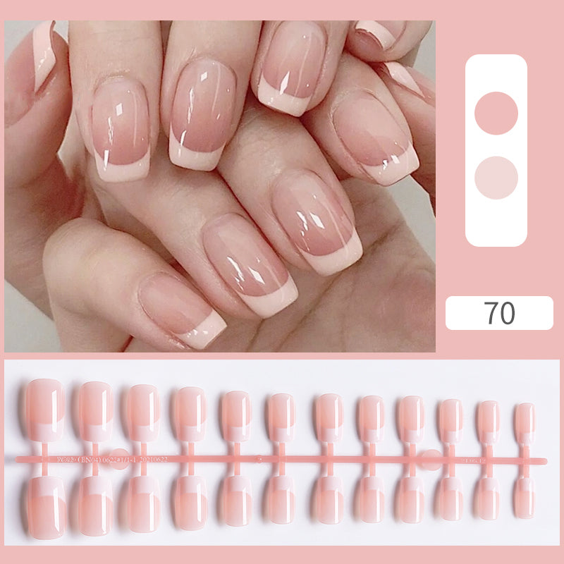 New 24Pcs French White Pink Gradient Fake Nail Short Square False Nails Press On Wearable Full Cover Acrylic Reusable Nail Tips