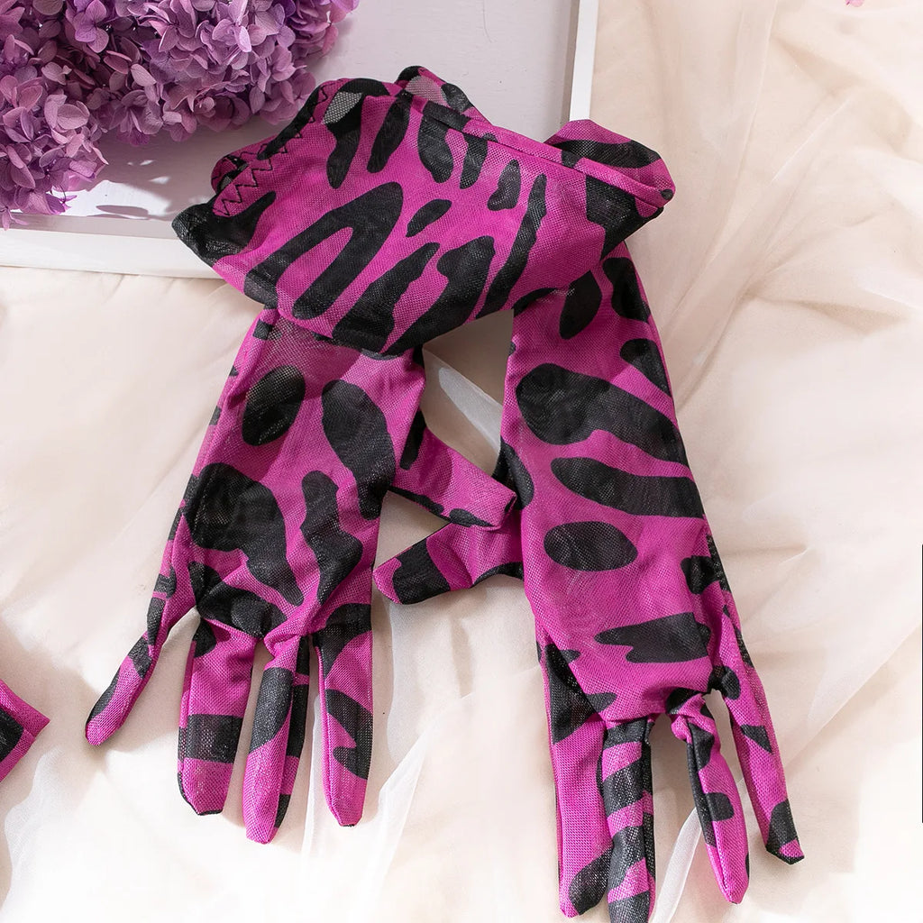 Sexy Pink Leopard Printed Bra Gloves Leg Socks Lingerie Set Women's Perspective Comfortable Mesh Exotic Apparel Underwear Suit