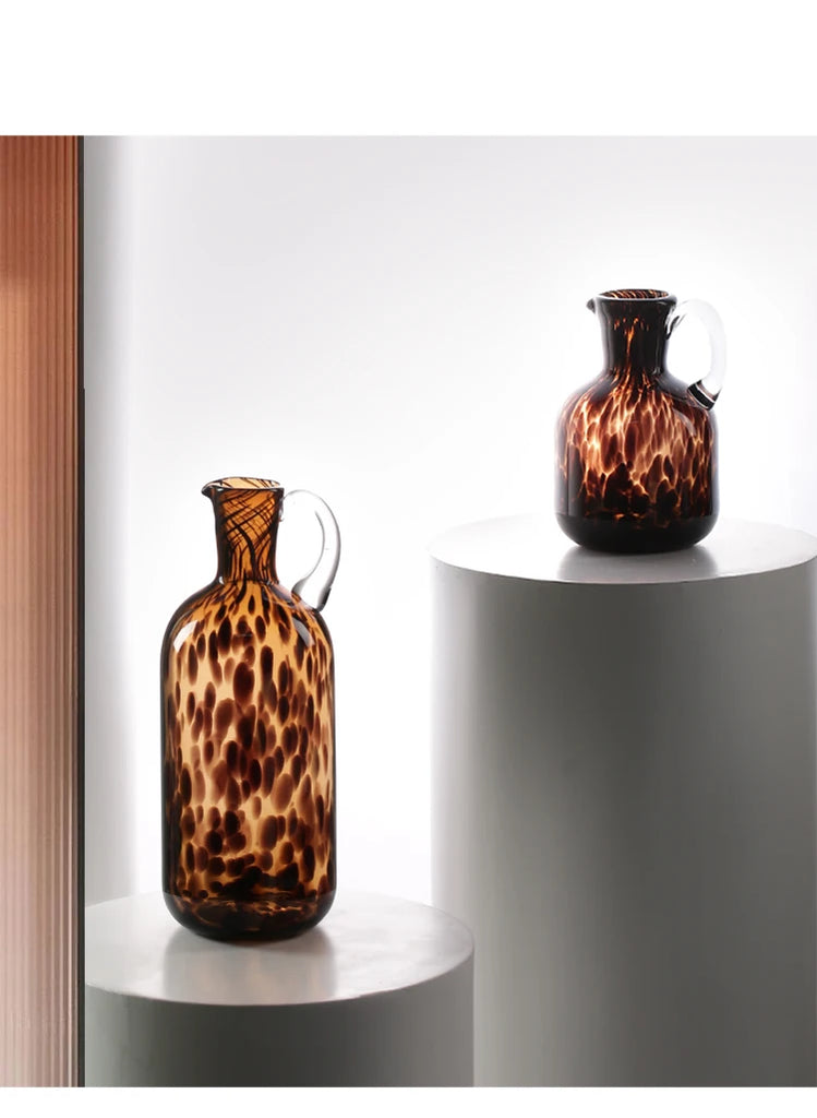 Brown Leopard Print Glass Vase Desk Decoration Hydroponics Flower Pots Decorative Arrangement Modern Decor Floral Vases