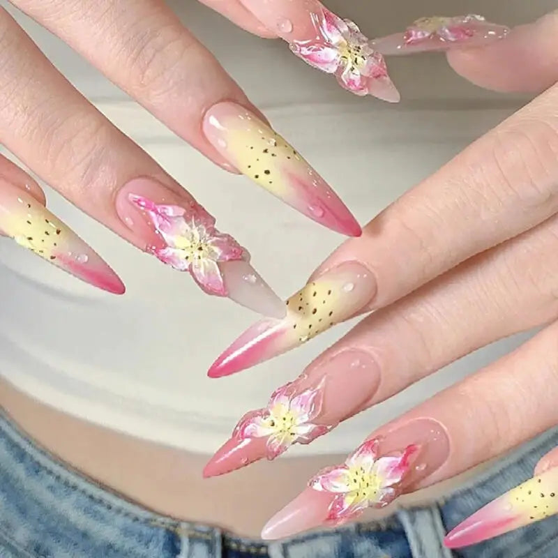 5D Sticker Lily Flower Nail Decals Jelly Nail Art Decorations Acrylic Adhesive Gel Sliders Summer Stickers Manicure Accessories