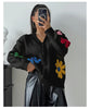 Women Loose-fit Embroidered Flower Cardigan Sweater Thick Casual Open Front Cardigan for Autumn and Winter 2024