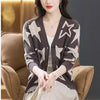 Women's Clothing Casual Fashion Versatile 2023 Autumn and Winter New Splice Buttons V-neck Long Sleeved Printed Commuting Shirt