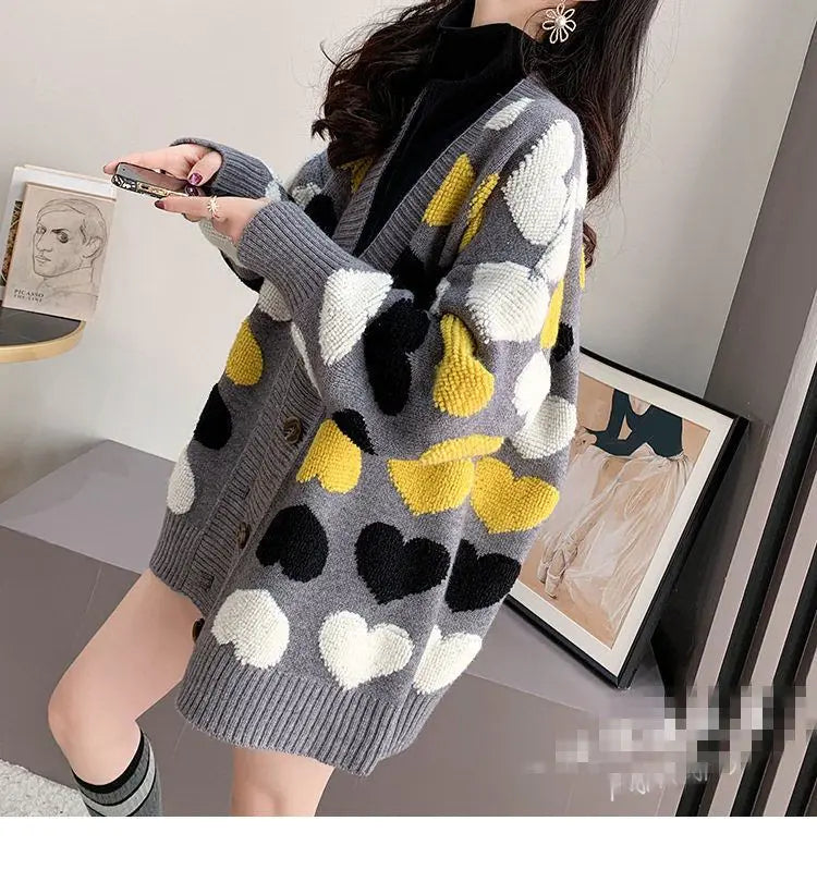 Loose and Lazy Sweater Coat Women's Autumn and Winter Thickened 2023 New Korean Version Versatile Long Knitted Cardigan