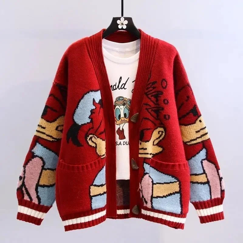 Disney Donald Duck Japanese new style cute cartoon pattern fashionable and versatile loose and comfortable knitted cardigan