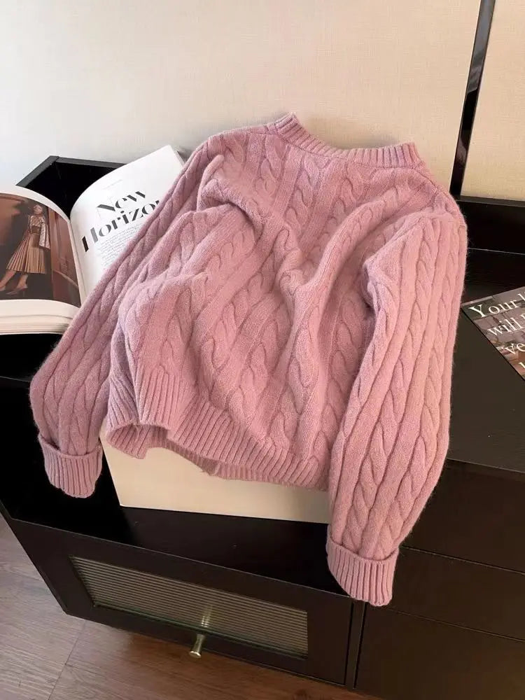 New Korean Style Western-style Sweet Color Love Button Versatile Soft Waxy Knitting Cardigan Fashion Fried Dough Twists Sweater