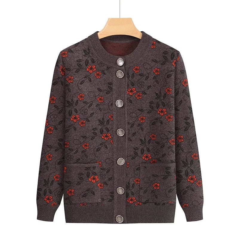 Cardigan Femme Spring Autumn Womens Clothing New Printed Grandma Knitwears Sweater Casual Middle Aged Mother Cardigans Jacket