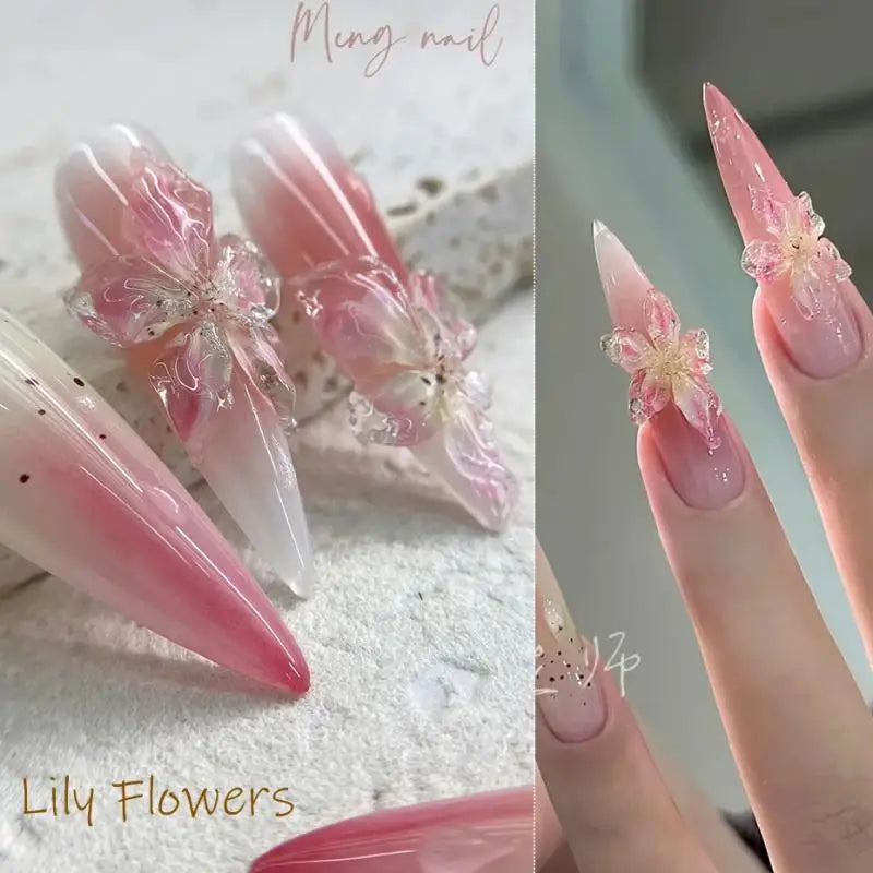 5D Sticker Lily Flower Nail Decals Jelly Nail Art Decorations Acrylic Adhesive Gel Sliders Summer Stickers Manicure Accessories