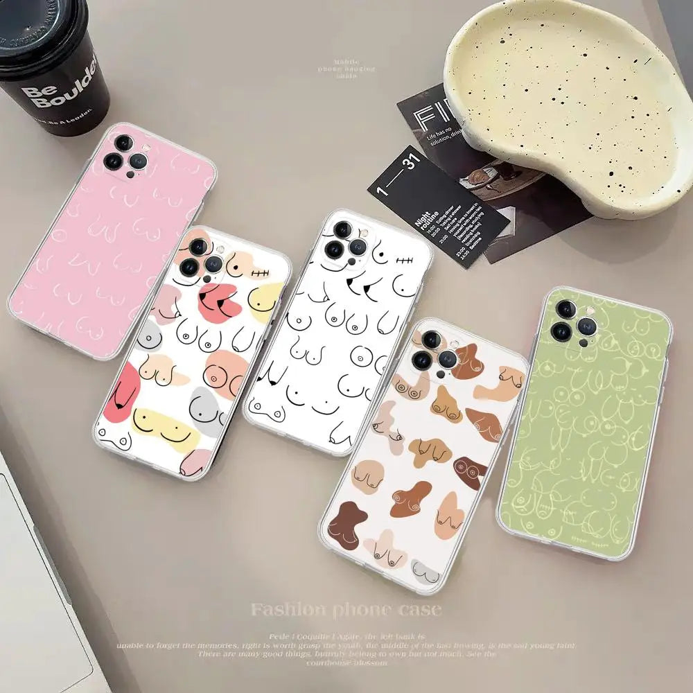 Boobs Art Print Phone Case For iPhone 15 14 13 12 Mini 11 Pro XS Max X XR SE 6 7 8 Plus Soft Silicone Cover