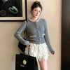 Women Pink Pearl Beading Sweater Coat 2024 Autumn Winter Knitting Cropped Cardigan Solid All-match Elegant Fashion Knitwear Tops