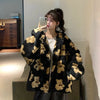 Women Sweet Cute Oversize Flannel Bear Pattern Sweater Korean Fashion Long Sleeve Zip Hoodie Y2k Autumn Tops Cardigan Sweaters