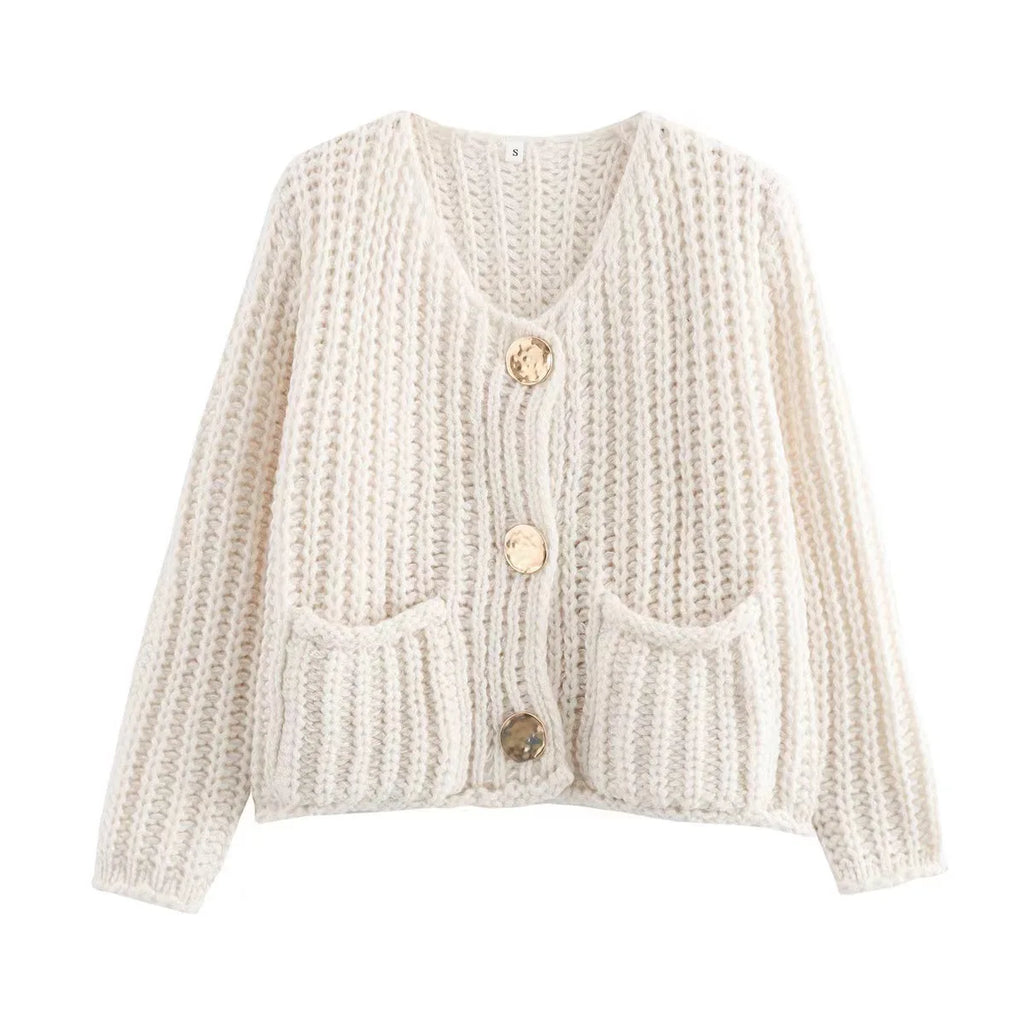 2024 O Neck Single-breasted Knitted Cardigan For Women Casual Pocket Long Sleeve Sweater Autumn Fashion Lady Streetwear Knitwear