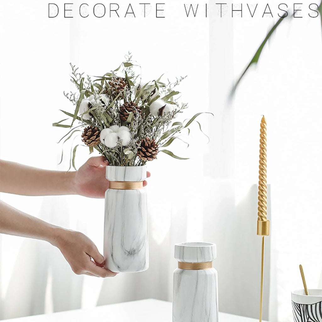 Ceramics Vase Nordic Home Living Room Decoration Vintage Marble Pattern Flower Pot Desktop Decoration