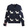 Women's New Dog Print Knitted Cardigan Oversized Loose Long-sleeved Crew Neck Knitted Jacket Simple Commuter Sweater