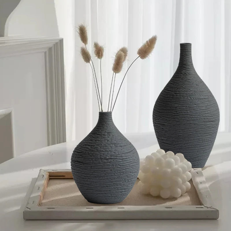 Simple Ceramic Vase Decoration for Home Nordic Luxury Narrow Mouth Flower Pot Living Room Interior Office Desktop Decor Gift