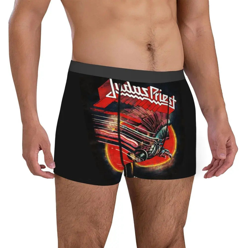Judas Priest Accessories British Steel Firepower Men Boxer Briefs Breathable Underwear Top Quality Print Shorts Birthday Gifts