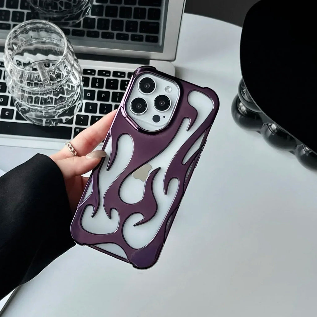 Fashion Matte 3D Hollowed Flame Phone Case For iphone 16 15 14 13 12 11 Pro Max 16 Plus Creative Electroplated Soft Back Cover