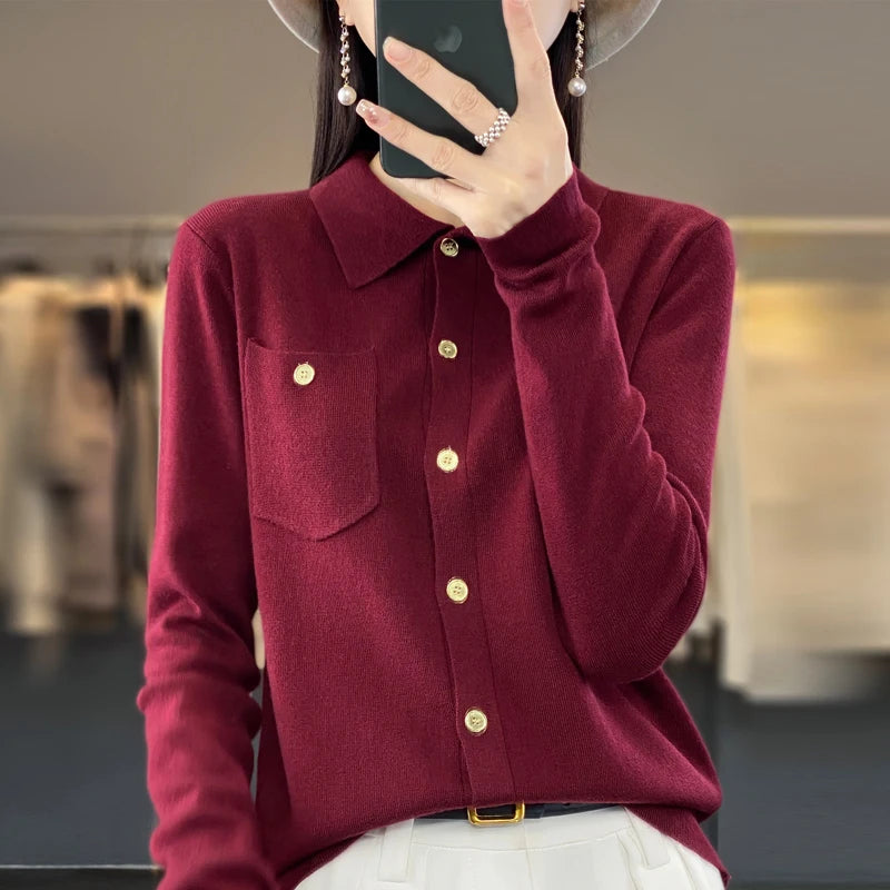 2023 New Women's Cardigan Women's Cashmere Cardigan Women's Sweater Knitted Cardigan Polo Collar Cashmere Sweater