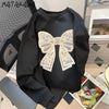 Matakawa Big Bow Hoodies Women Tops Korean Fashion Vintage Spring Autumn Sweatshirts Loose Embroidered Sudaderas Para Mujer