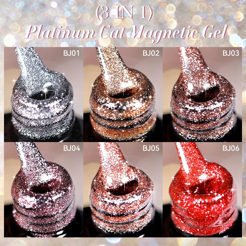 LILYCUTE 7ML Rose Gold Foils Effect Platinum Cat Magnetic Gel Nail Polish Silver Moonlight for Fall Winter Manicure Nail Art Gel