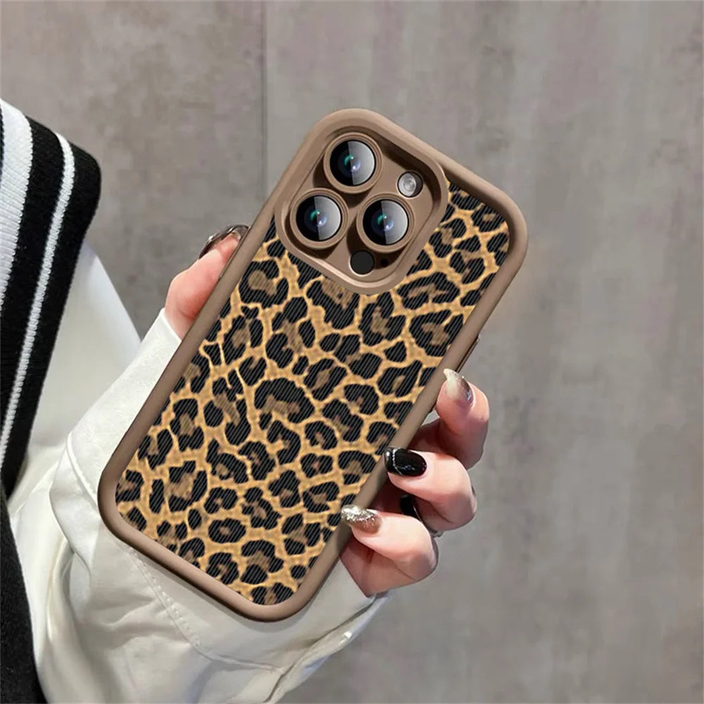 Leopard Print Pattern Phone Case For iPhone 11 12 13 14 15 16 Pro Max X XR XS Max 7 8 Shockproof Silicone Soft TPU Back Cover