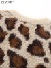 Zevity 2023 Women Vintage Leopard Pattern Fur Effective Knitting Sweater Female Chic Buttons Cardigan Coats Tops CT5834