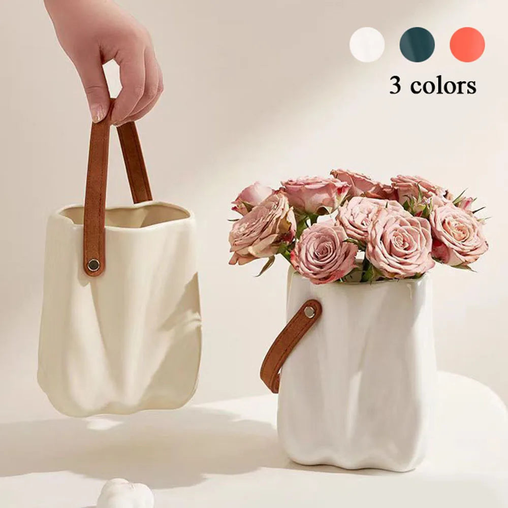 2024 New High End Handbag Vase Ornament Nordic Living Room Dining Table Water Raised Flowers Flower Arrangement Niche Decoration