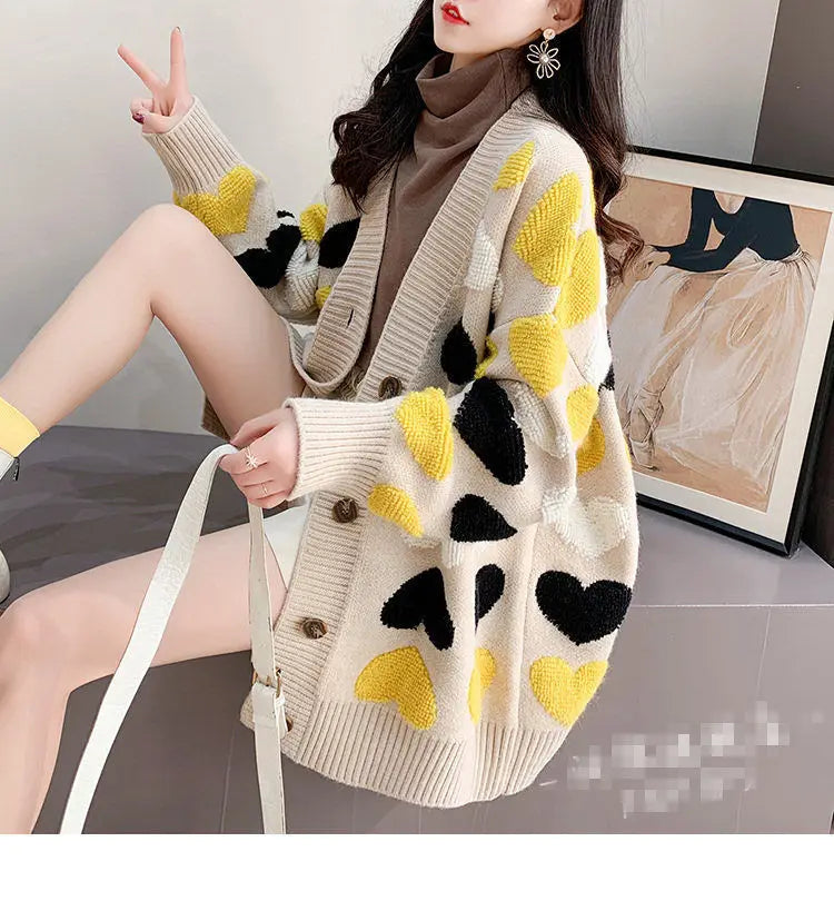 Loose and Lazy Sweater Coat Women's Autumn and Winter Thickened 2023 New Korean Version Versatile Long Knitted Cardigan