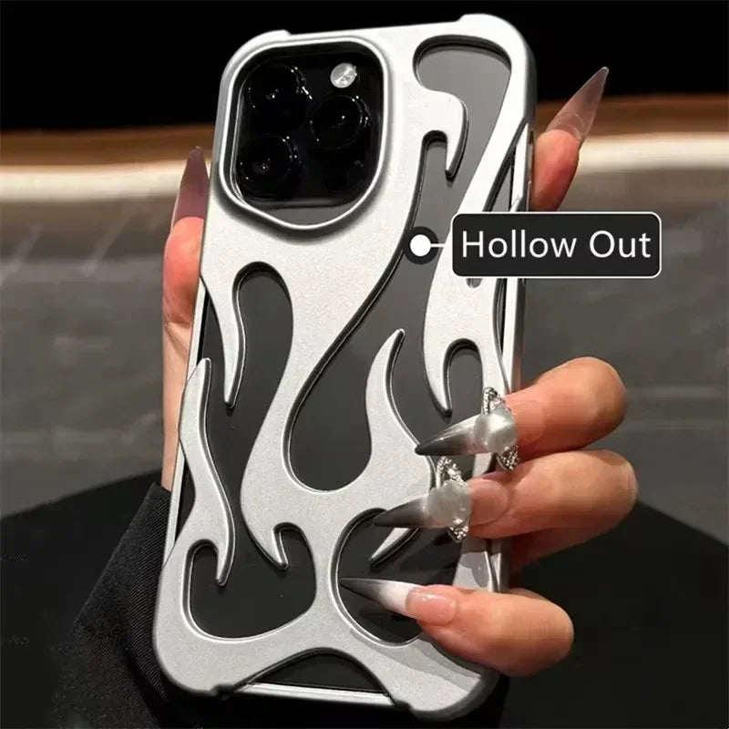 Fashion Matte 3D Hollowed Flame Phone Case For iphone 16 15 14 13 12 11 Pro Max 16 Plus Creative Electroplated Soft Back Cover