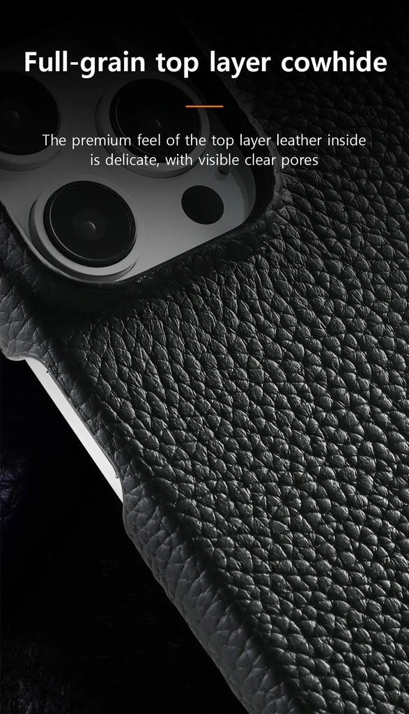 for Magsafe Case for iPhone 15 16 Pro Max Promax 16Pro Natural Cowhide Lychee Leather Magnetic Protector Luxury Phone Back Cover