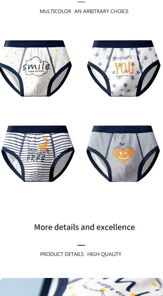 4PCS Cotton Children Boys Boxer Briefs Cartoon Print Kid Underwear Boy Panties Shorts Breathable Toddlers Underpants Age 3-8