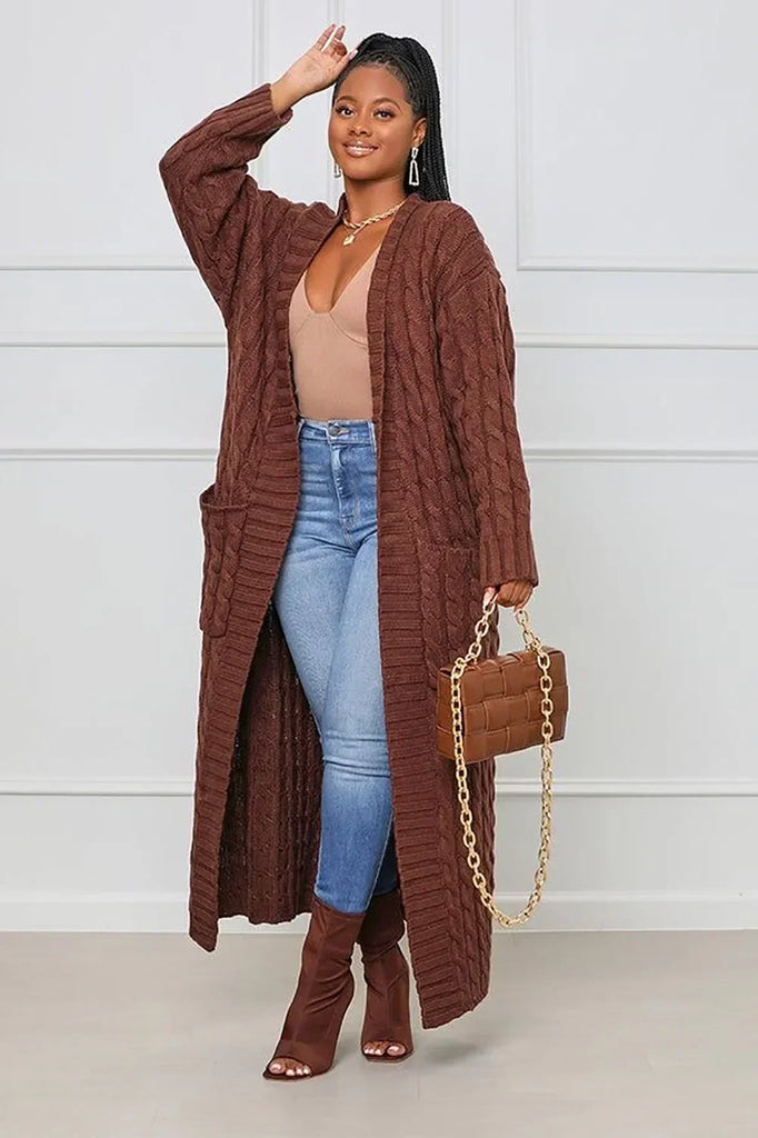 Kintted Cardigan Women Long Jacket Autumn Winter Yellow Crochet Loose Long Sleeve Woman Sweater Warm Jumper Causal Cardigans