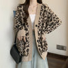 Neploe Loose Korea Leopard Commuter Lazy Jumper Single Breasted V Neck Knit Simple Cardigan Mid-length Harajuku Vintage Mujer