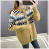 Love Jacquard Long Sleeve Knitting Cardigan Coat Women Autumn Loose O-neck Sweater Office Lady All-match Fashion Knitting Tops