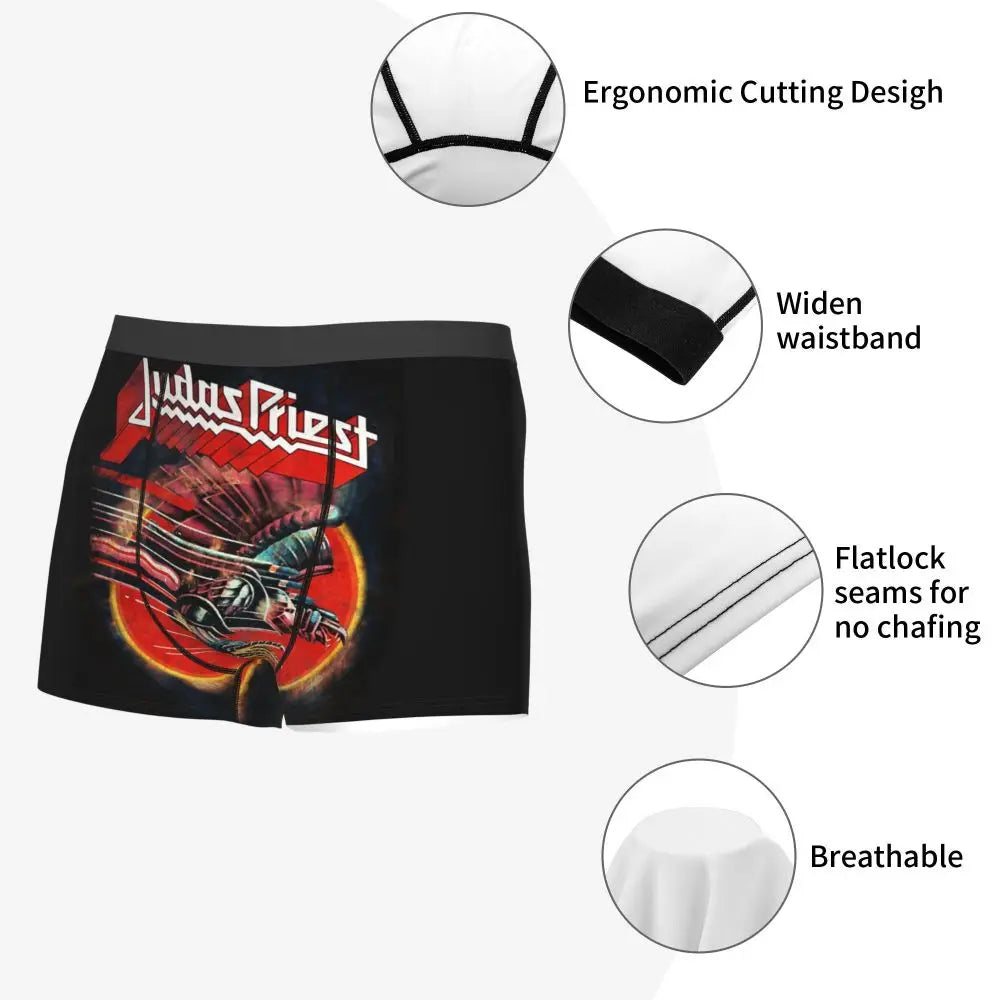 Judas Priest Accessories British Steel Firepower Men Boxer Briefs Breathable Underwear Top Quality Print Shorts Birthday Gifts