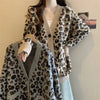 Neploe Loose Korea Leopard Commuter Lazy Jumper Single Breasted V Neck Knit Simple Cardigan Mid-length Harajuku Vintage Mujer