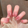 24Ps/Set Medium Long French Fake Nails Bow Japan Nude Pink with Pearls Artificial Acrylic Press on Nails Removable Stick on Nail