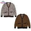 Trend High Street Leopard Print Cotton V-Neck Knit Cardigan Men's Women's Best Quality Casual Sweater