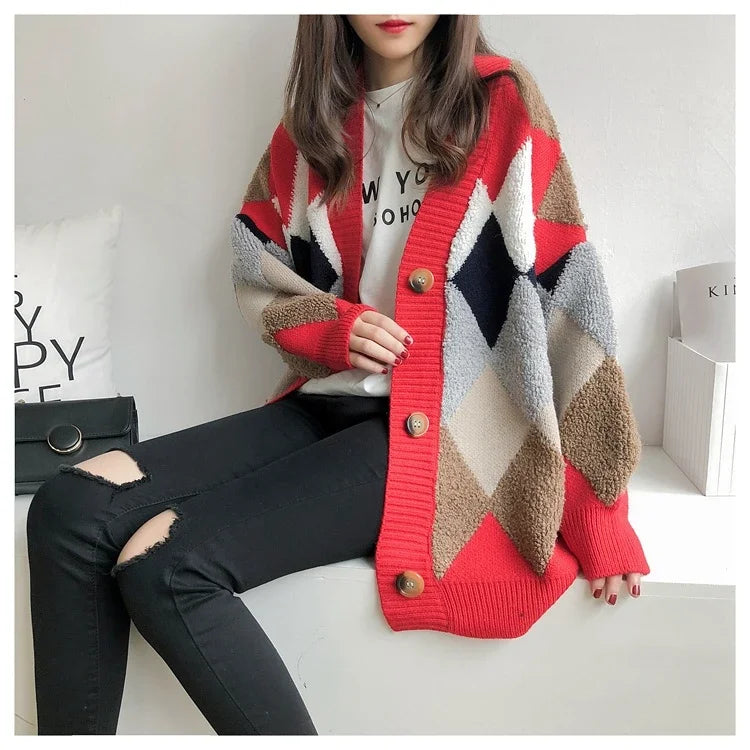 Fashion Sweater Women's Cardigan Loose Autumn and Winter Korean 2024 New Style Outerwear Knitted Jacket Medium Length