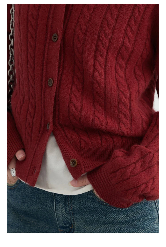 CHIC VEN Women Cardigan Casual Red  Round Neck Twisted Raccoon Hair Female Knitted Sweaters Ladies Jumpers Spring Autumn 2024