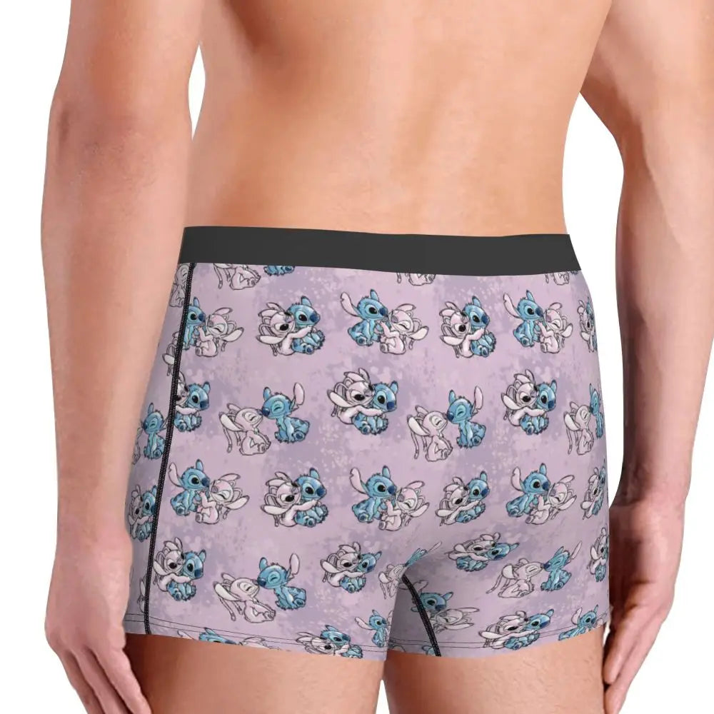 Boxer Lilo & Stitch Angel Love Alternative Shorts Panties Briefs Men Underwear Cartoon Cute Breathable Underpant Homme Plus Size