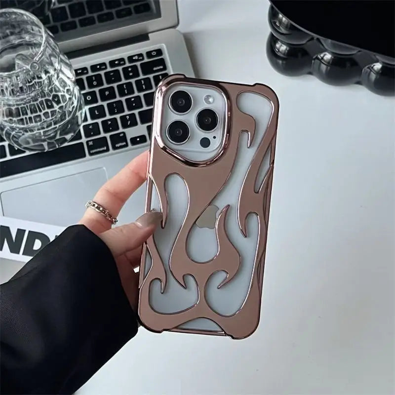 New 3D Flame pattern Hollow Slim Phone Case for iPhone 16 15 14 13 12 11 Pro Max 15 14 16 Plus Shockproof Protective soft Cover