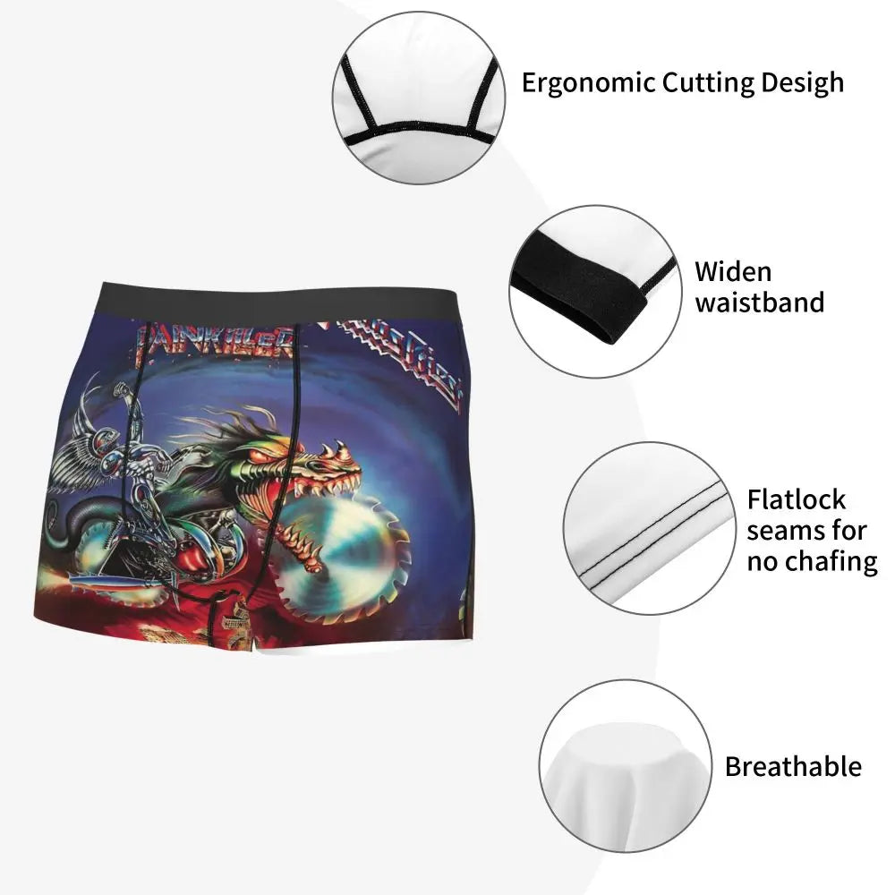 Judas Priest Accessories British Steel Firepower Men Boxer Briefs Breathable Underwear Top Quality Print Shorts Birthday Gifts