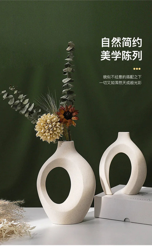 Scandinavian Ceramic White Vase Style Flower Arrangement Simple Senior Sense of European Light Luxury Home Decoration