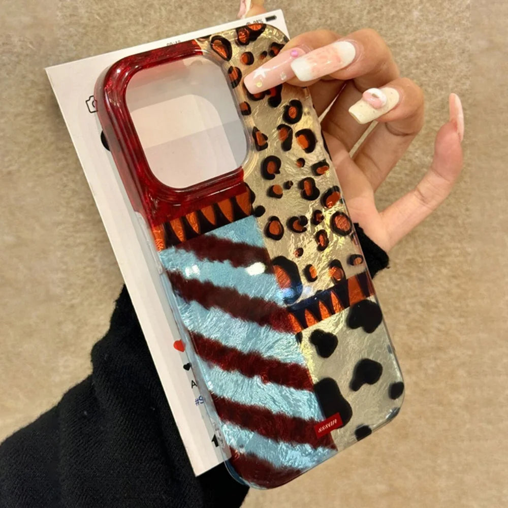 Luxury Laser Y2K Leopard Print Pattern Phone Case For iPhone 16 15 14 13 12 Pro Max 16 Plus 11 Fashion Shockproof Back Cover