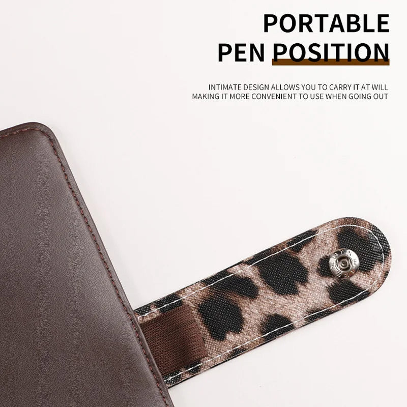 A6 Loose-Leaf Budget Leopard Print Notebook Book Leather PU Notebook book Binder Manual Book With Zip Bag Set Office Stationery