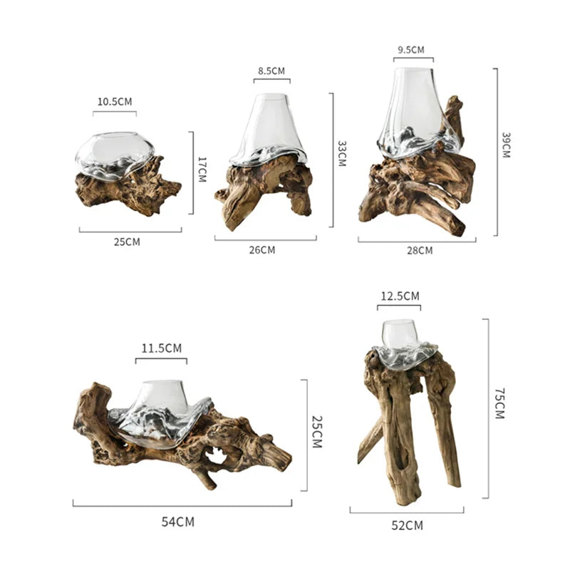 Glass Vase Dead Wood Rack Bonsai Planting Decorative Ornaments Hydroponic Bottle Terrarium Flower Vases Home Decoration