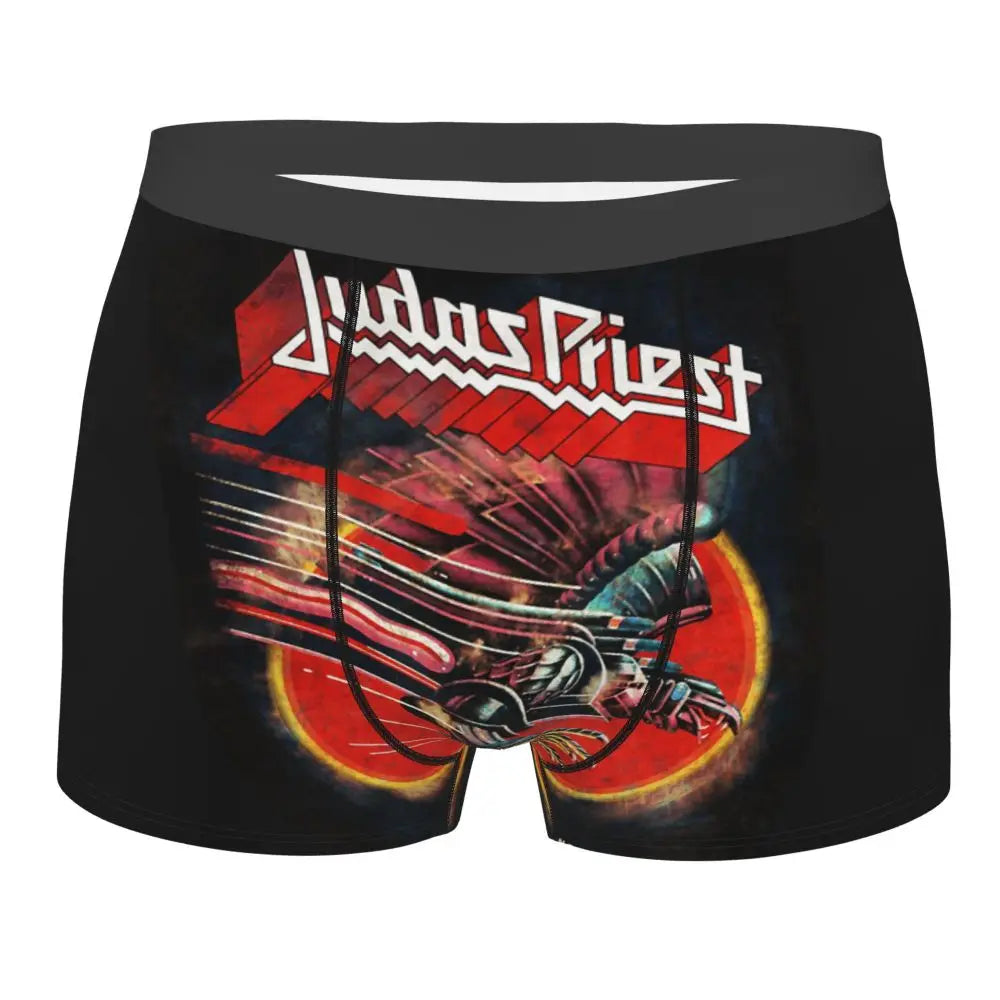 Judas Priest Accessories British Steel Firepower Men Boxer Briefs Breathable Underwear Top Quality Print Shorts Birthday Gifts