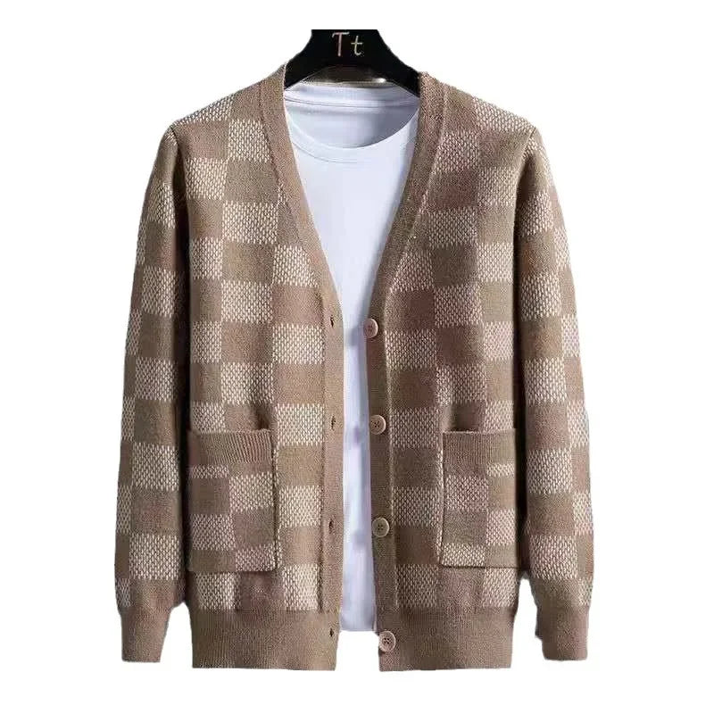 New Men's Single-breasted Trendy and Versatile Knitted Cardigan for Spring and Autumn in Japanese and Korean Styles.