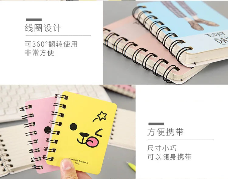 5 Pcs Special Creative Cartoon Cute Thickened Coil Notebook Notepad Portable Student Stationery Book Wholesale Factory